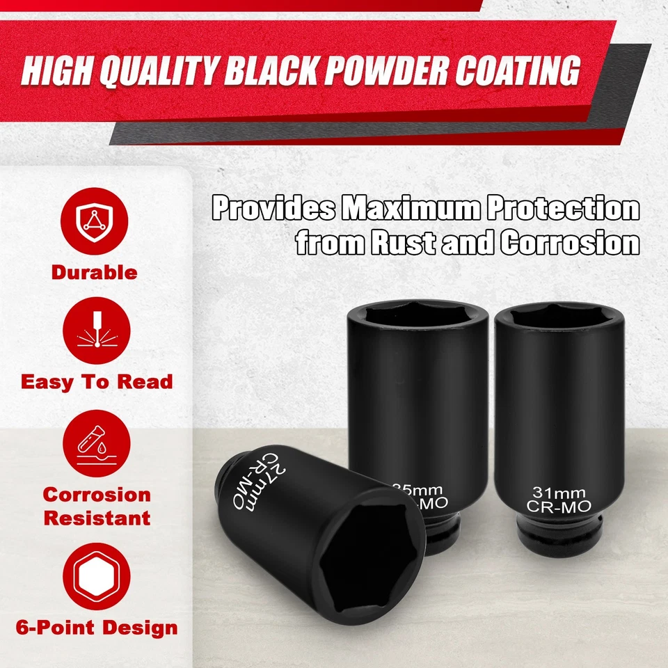 11PCS 1/2" Axle Nut Socket Set Drive Spindle Wheel Axle Nut Wrench Large Sockets - Image 4 of 4