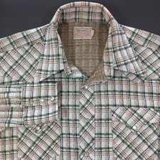 Vintage 70s H Bar C Western Shirt Mens 16.5 33 Pearl Snap Plaid Long Tail USA
