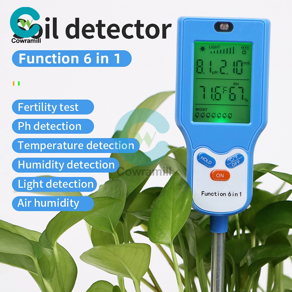 6 IN 1 Digital PH Tester LCD Soil Moisture Fertility Sunlight Temperature Tester