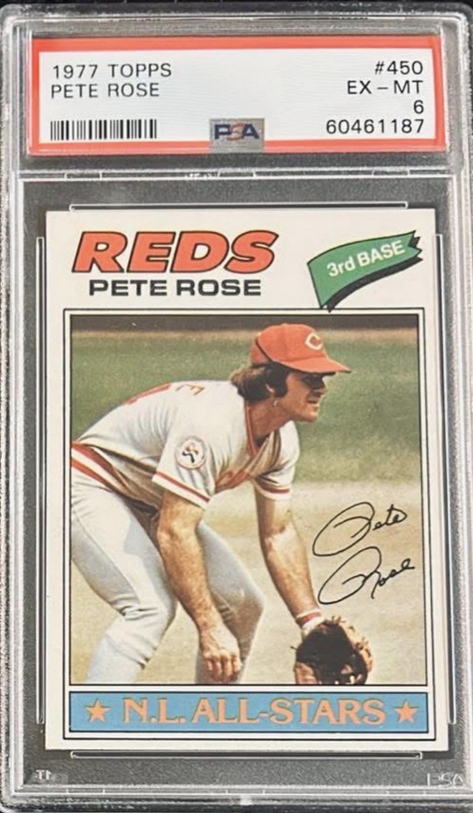 1977 Topps Baseball Pete Rose Card #450 PSA 6 EX-MT Cincinnati Reds