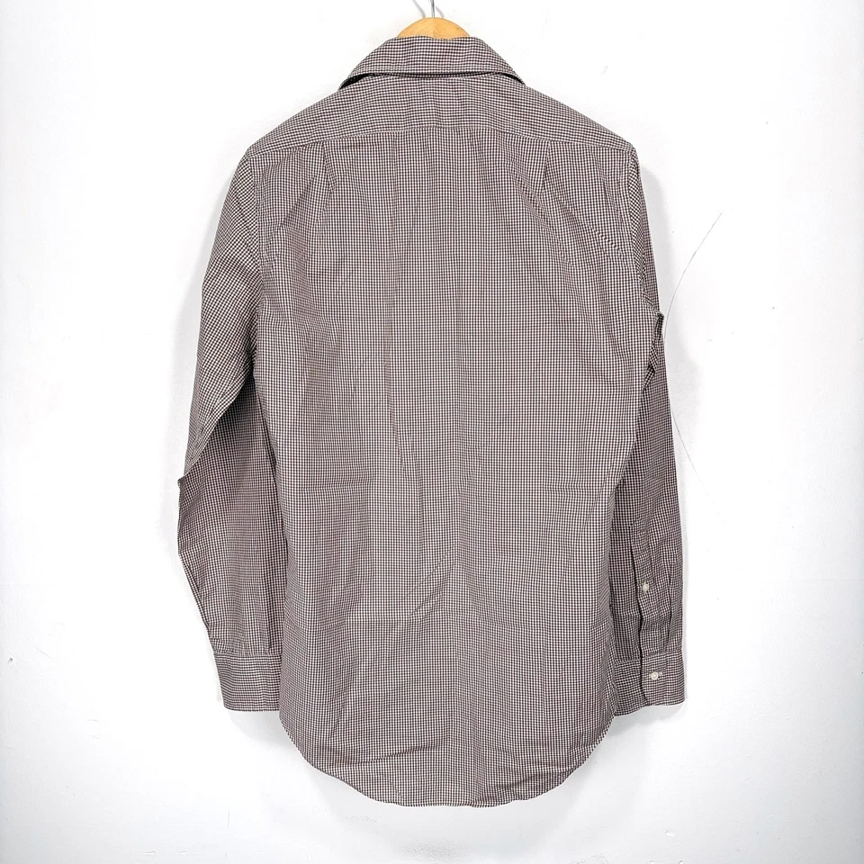 Sid Mashburn 格子正装衬衫男式小号修身棕色白色棉质长袖 — 第 2/4 张图片
