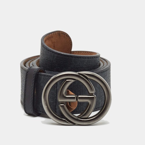 Gucci Interlocking G 90 CM Buckle Belt Black GG Supreme Canvas