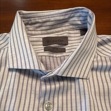 Calvin Klein Dress Shirt Mens 16 34/35 Purple Excellent Slim Fit Non-Iron Stripe