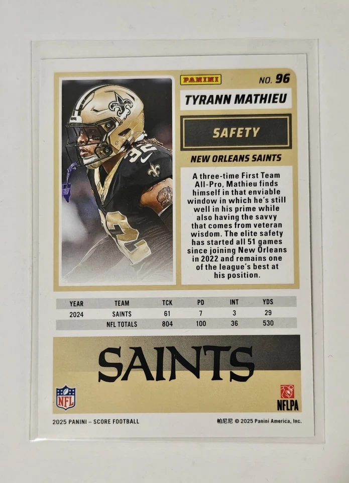 2025 Score - Tyrann Mathieu #96 New Orleans Saints Extraterrestrial Alien - Image 2 of 2