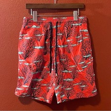 Vilebrequin Men's 9" Moorea Coral And Fishes Red Swim Mesh Lined Camp Trunks
