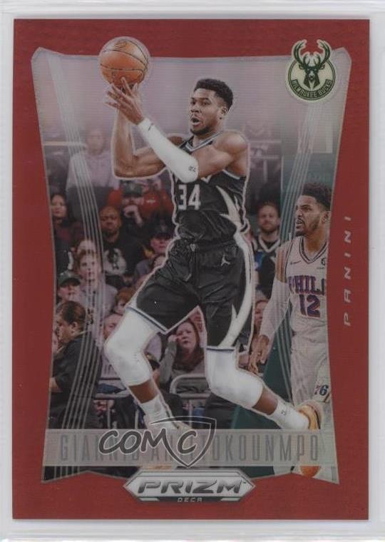 2023-24 Panini Prizm Deca Red Prizm 129/199 Giannis Antetokounmpo #120 18ms