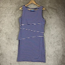 J McLaughlin Dress Womens Large Blue Red Stripe Sleeveless Stretch Layered-3916