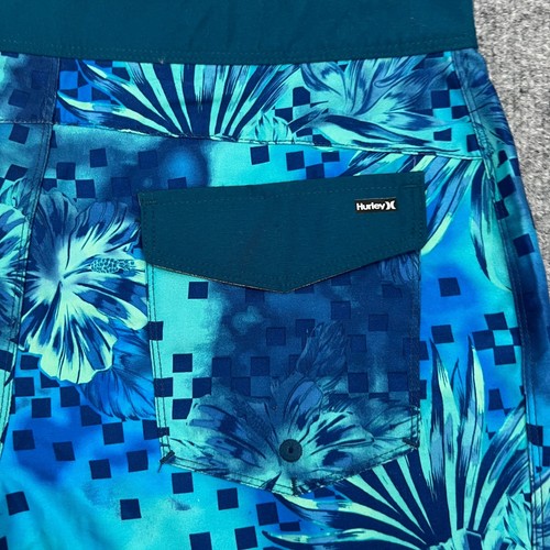 Hurley Board Shorts Boys 16 Blue Gaze Floral Print 9 Inch Inseam Swim Trunks - Picture 9 of 11