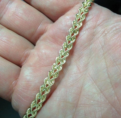 14k Yellow Gold 2 Strand Multi Line Solid Rope Chain Bracelet 7" 5 MM 7 gr - Picture 6 of 12