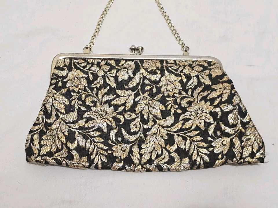 Hermosa Cartera Bolso Brocado Seda Europea Antigua 10" x 6" Foto 2 de 4