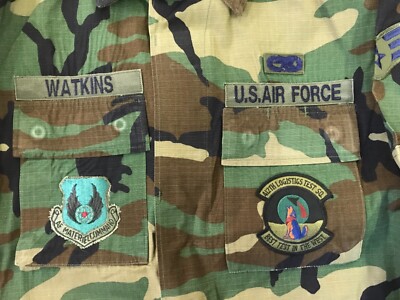 US AIR FORCE CAMO VINTAGE BDU SHIRT 412 LOGISTICS SQ SENIOR