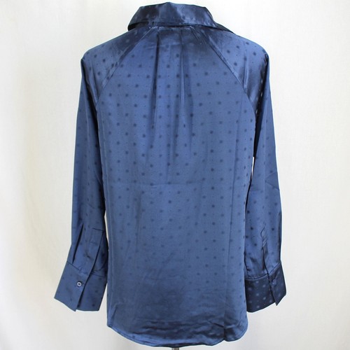Blusa Acoa Satén Estrellas Repujadas Mujer Talla S Azul Marino Manga Larga Abotonada - Imagen 5 de 7