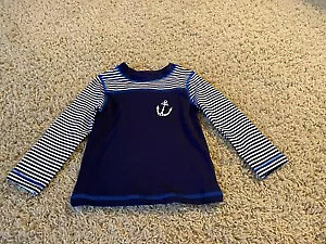 Cat And Jack Navy Stripe Nautical Blue Long Sleeved Rash Guard Size 12 Months - Imagen 1 de 4