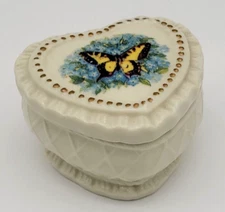 Vtg Ceramic Heart Shaped Trinket Dish with Lid Butterfly