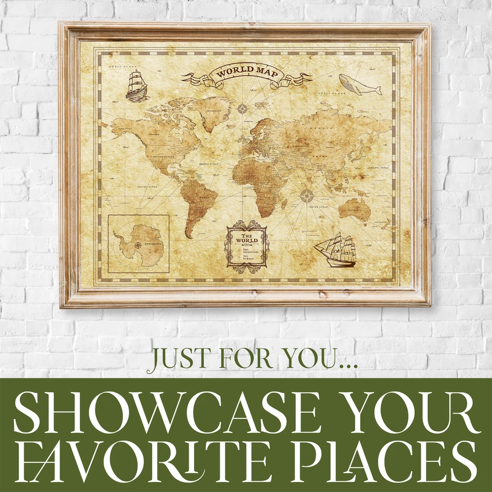 World Map Wall Art Travel Map Print with Compass Rose for Classroom Home Office - Image 3 of 4