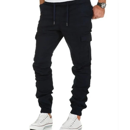 Men's Casual Trousers Multi-Pocket Sports Drawstring Fabricated Long Pants - Picture 13 of 28