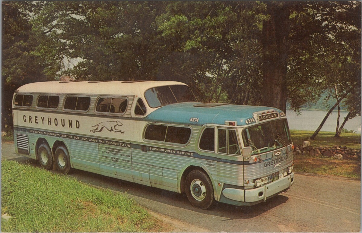 1961 Greyhound Scenicruiser double decker bus Express postcard