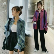 Damen Hemd Jacke Mantel Vintage Locker Freizeit Outwear Bluse Top Massiv Neu NR9