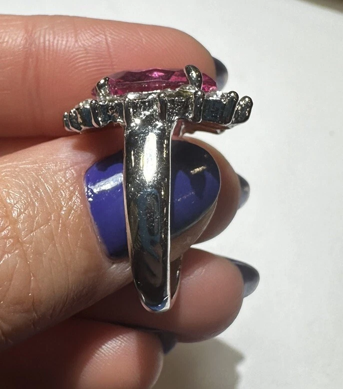 Chunky Princess Pink Cluster Strass Silberfarbener Cocktailring Größe 7 DD4 - Bild 3 von 4