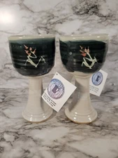 Pottery Rowe Melvin D. Rowe Wine Goblets Zenergy Pattern USA Handmade 