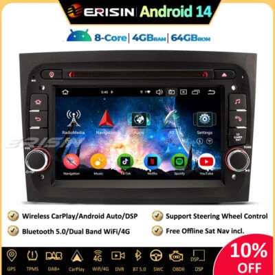 8-Core Android 14 GPS Autoradio Bluetooth pour Fiat Doblo DAB+ Wifi CarPlay DVD - Photo 1/4