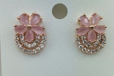Women Girl Rose Gold Plated Cubic Zirconia Stud Earrings 1 Pair Flower India