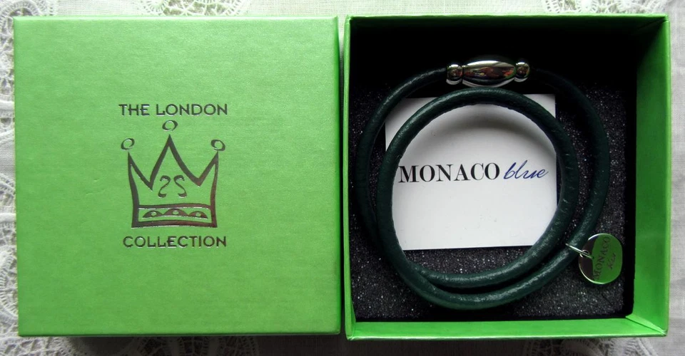 GRÜNES ARMBAND - LEDER - THE LONDON COLLECTION - MONACO BLUE - OVP - NEU - Bild 2 von 2