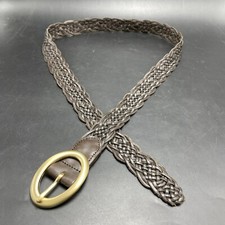 Talbots Dark Brown Braided Leather Belt Sz Large Gold Tone Oval Buckle 1.25  