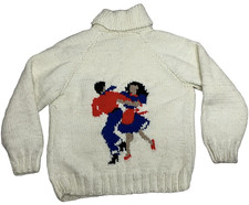 50's Vintage Cowichan Cardigan Sweater Rockabilly Square Dancers Cream Size M L