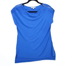 Pleione Women's Top Zip Off Shoulder Short Sleeves Tshirt Blue Size Small