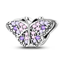 MULA European Pink Butterfly Charms CZ Fit Women Bracelets 925 Sterling Silver