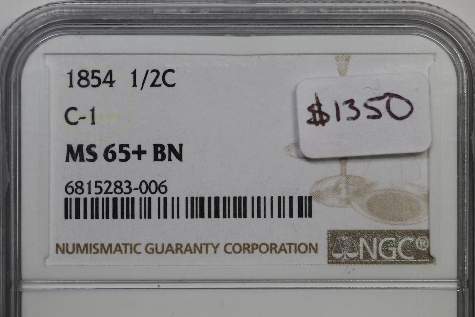 1854 C-1 NGC MS 65+ Bn Braided Hair Half Cent Coin 1/2c - Image 3 of 3