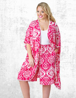 Ex ROMAN Women’s Curve Aztec Elastic Waist Crinkle Shorts in Pink(A Bit Defect)