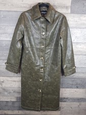 Basic Pleasure Mode Cortex Trench Coat Uk 6 Green Faux Leather Midi Length Long