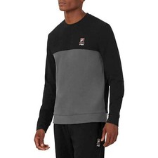 FILA Men's Crew Neck Lightweight Long Sleeve Logo Sweatshirt Black/Ebony Small