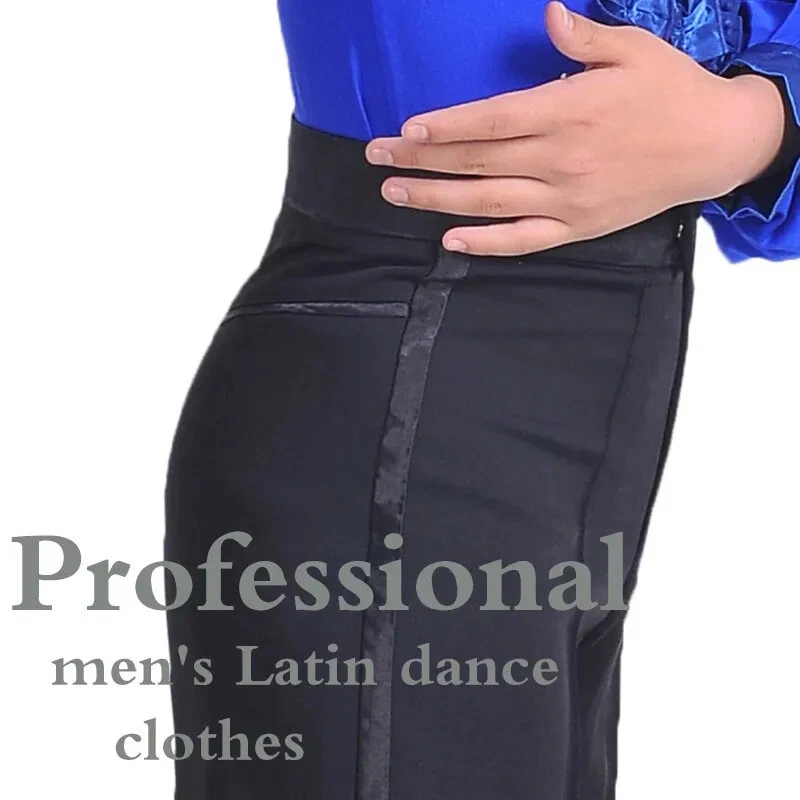Modern Latin Dance Pants Men Boys Satin Trousers Ballroom Performance Black - Image 2 of 4