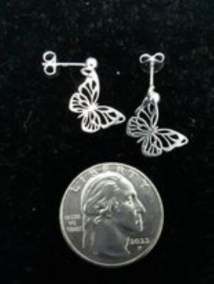 Buttefly Earrings in Silver, hang from ball and move