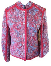 Silkland Woman Xl Red Blue Paisley 100% Silk Snap Front Mandarin Collar Jacket