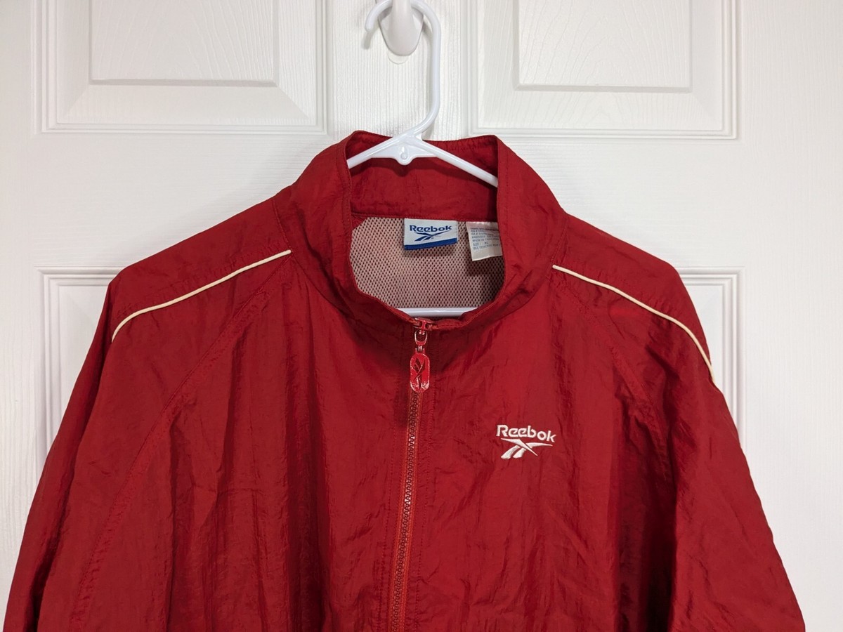 Vintage Reebok Windbreaker Jacket Men's Extra Large Red Full Zip