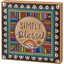 Primitives By Kathy Simply Blessed Block Sign Inspirational 6" x 6" x 1" - NEW