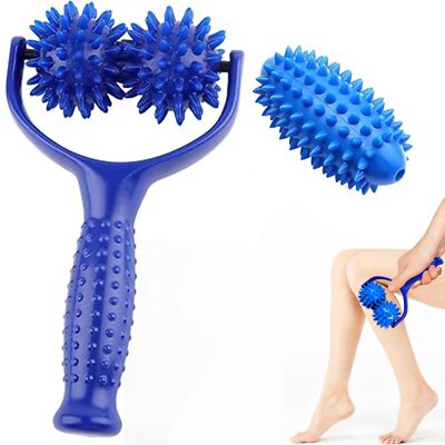 1x Massageroller Mit Griff Auswechselbare Massage Roller Mit 3x Igelball (Blau)