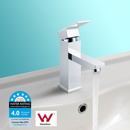 WELS Bathroom Square Basin Mixer Tap Vanity Sink Brass Chrome Flick Faucet - Picture 2 of 11