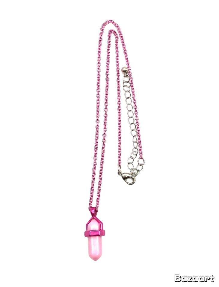 Lo último Collar Colgante Cristal Imitación Recubierto Esmalte Rosa 19" Moda Disfraz Usado en Excelente Condición Foto 3 de 4