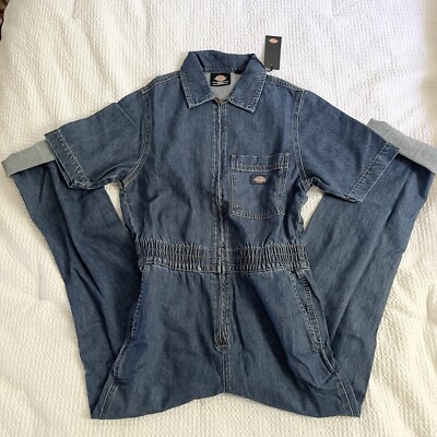 Dickies Denim Coverall Houston Zip Jumpsuit Size Large Blue Women’s NWT 
