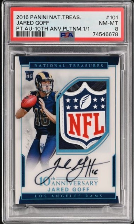 JARED GOFF '16 NATIONAL TREASURES PLATINUM 1/1 ROOKIE NFL SHIELD