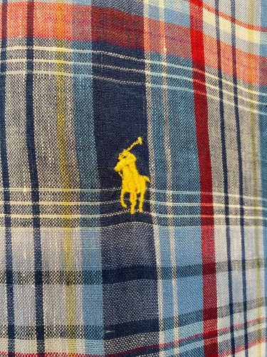 Ralph Lauren Polo Men's Classic Plaid 100% Linen S/S Button-Down Shirt L Pony - Picture 4 of 10