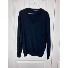 Kallspin Men XL Black Cashmere Wool Crewneck Long Sleeve V-Neck Sweater Preppy