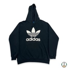 Adidas Hoodie Mens Large Black Originals Trefoil Spell Out Hooded Sweatshirt