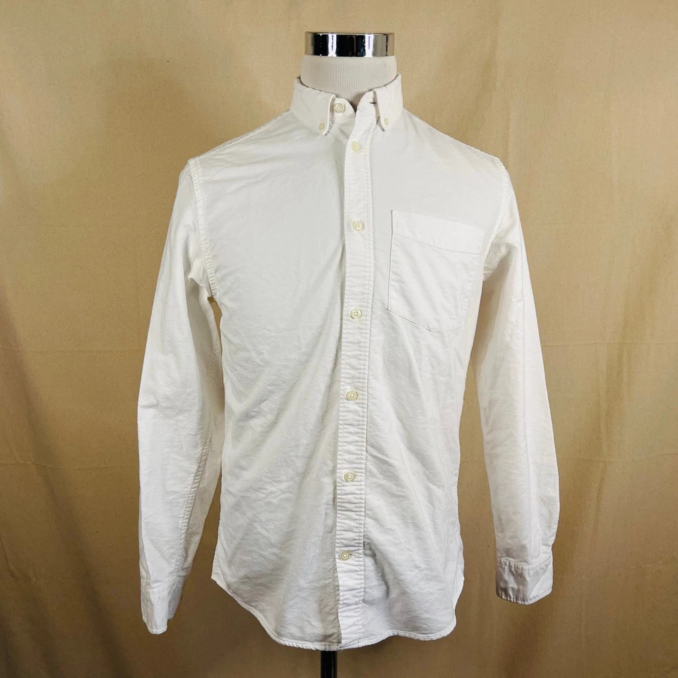 H&M Small Regular Fit Oxford Button Down Shirt White Long Sleeve Cotton Mens - Image 2 of 4