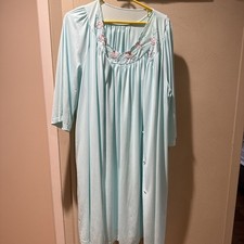 VINTAGE SHADOWLINE LINGERIE Nylon Button Up Robe/nightgown Embroidery Blue Large
